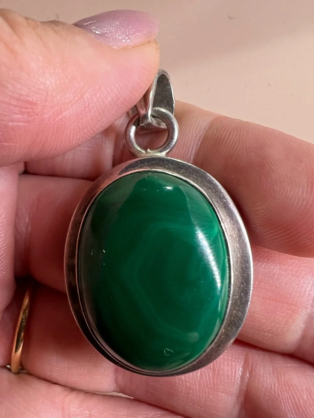 Green Oval Stone Sterling Pendant